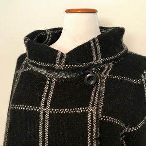 Ellen Tracey plaid long sweater cowl neck button